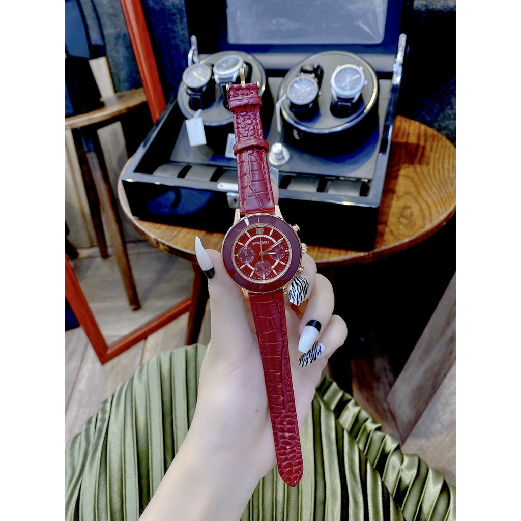 Đồng hồ nữ chính hãng, đồng hồ đeo tay nữ SWAROVSKI full box siêu sang, thiết kế dây da đỏ thời trang siêu hot, cực hot #4