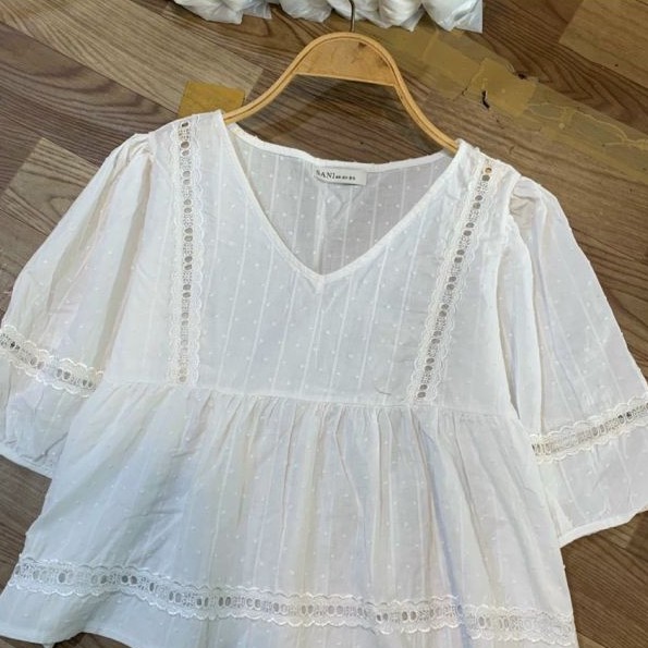 evacici Áo Sơ Mi Trắng tay lỡ Cổ Tim ❤️ FREESHIP❤️, Áo Sơ Mi Trắng tay lỡ kiểu dáng babydoll (kèm ảnh thật)