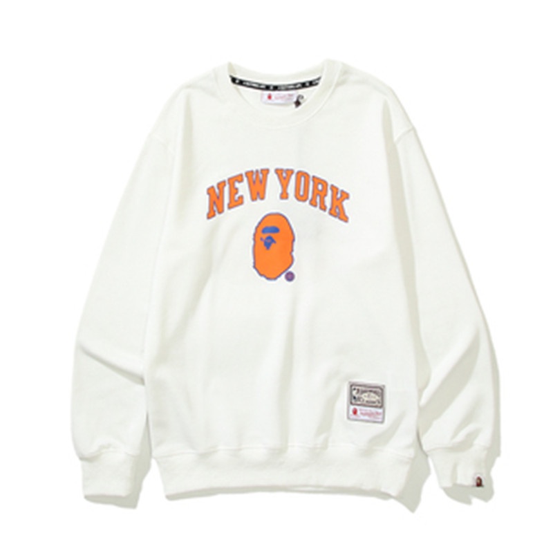 BAPE Áo Nỉ Dài Tay Cổ Tròn Thời Trang Nam Nữ