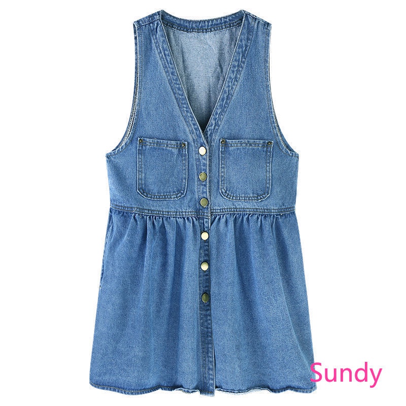 Đầm Denim Cổ Chữ V Thời Trang Mùa Hè Dành Cho Nữ