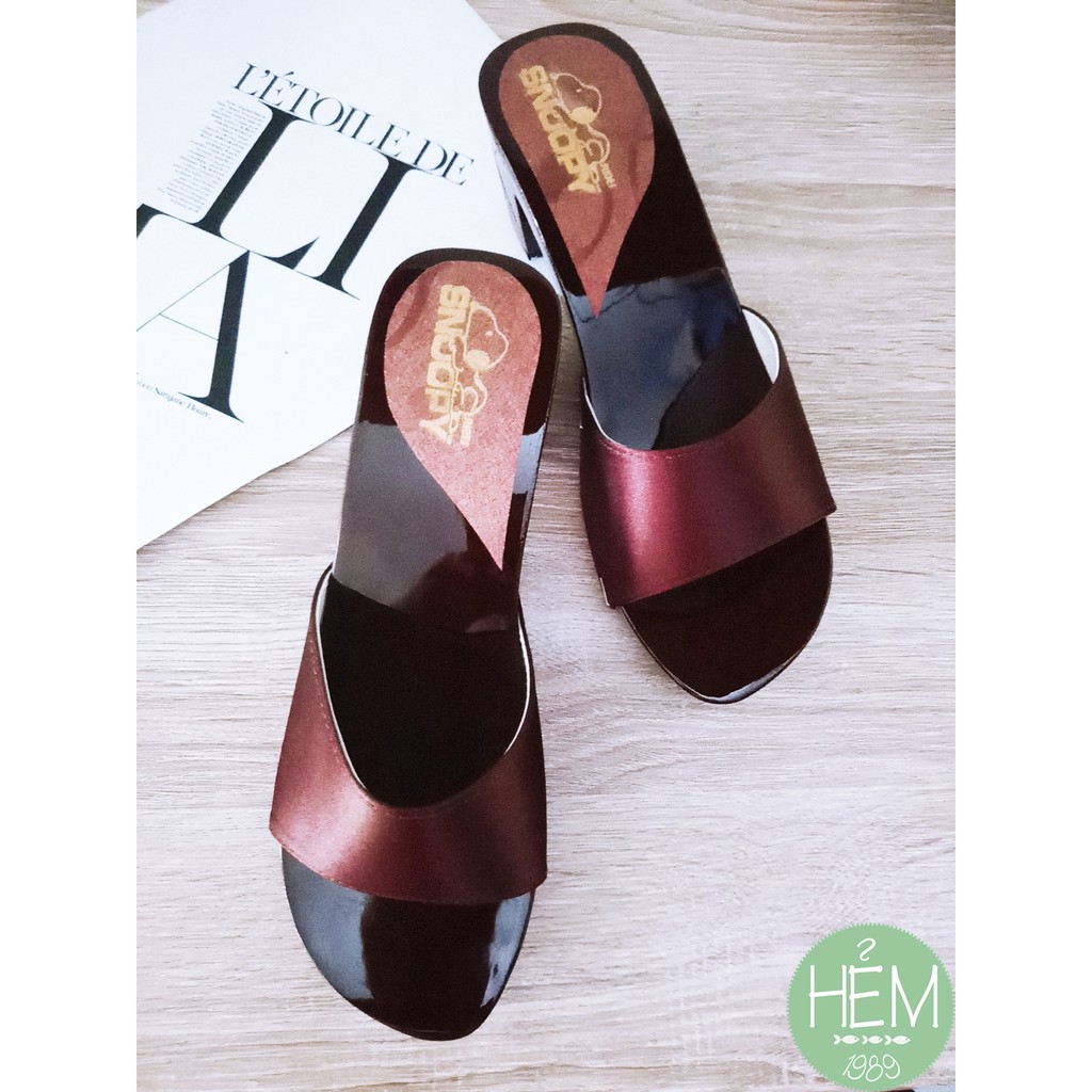 Guốc gỗ gót vuông 6 phân snoopy, quai vải nhiều mẫu