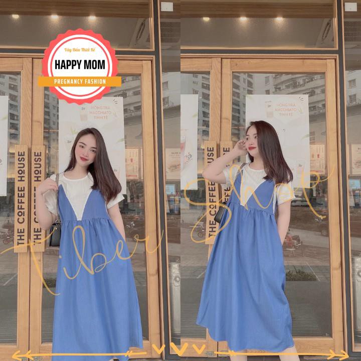 Váy Bầu Công Sở🎀Váy Bầy Mùa Hè Giả Yếm Xinh Xắn, Dáng Dài Qua Gối