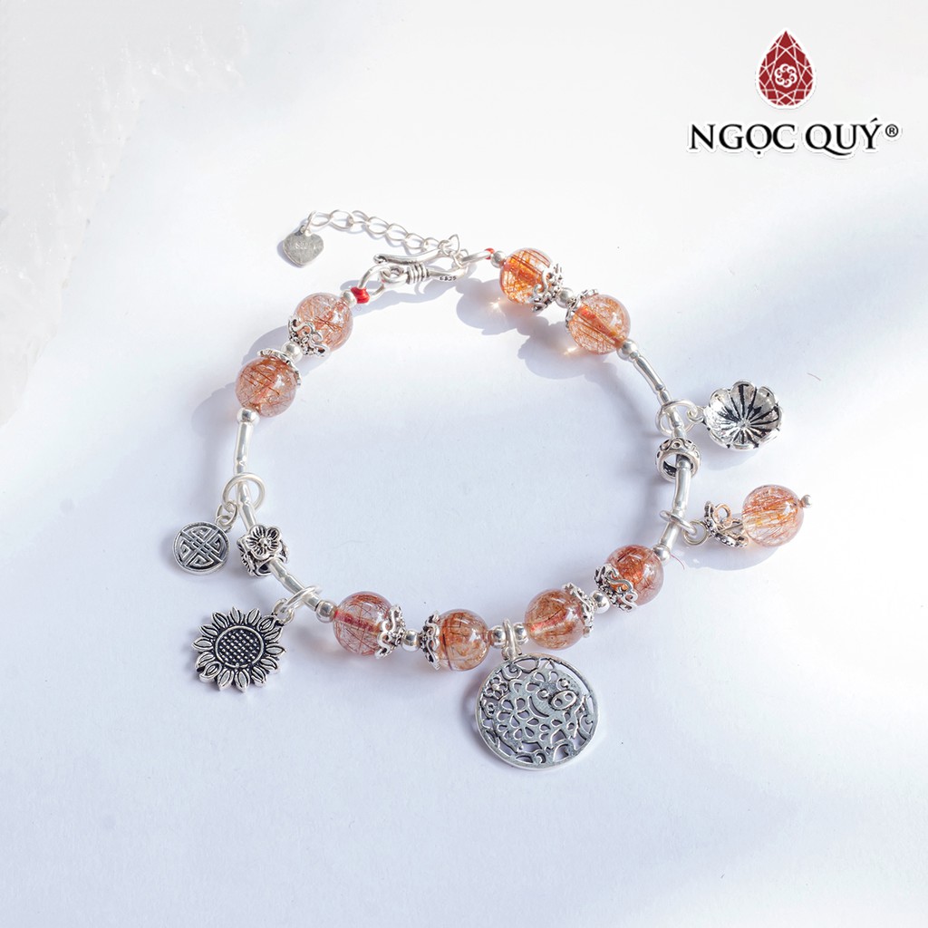 Vòng TA tóc đỏ phối charm heo tài lộc hạt 8mm - Ngọc Quý