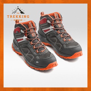 Giày leo núi trekking cổ lửng chống thấm nước, giày phượt dã ngoại outdoor Quechua Xám-Cam