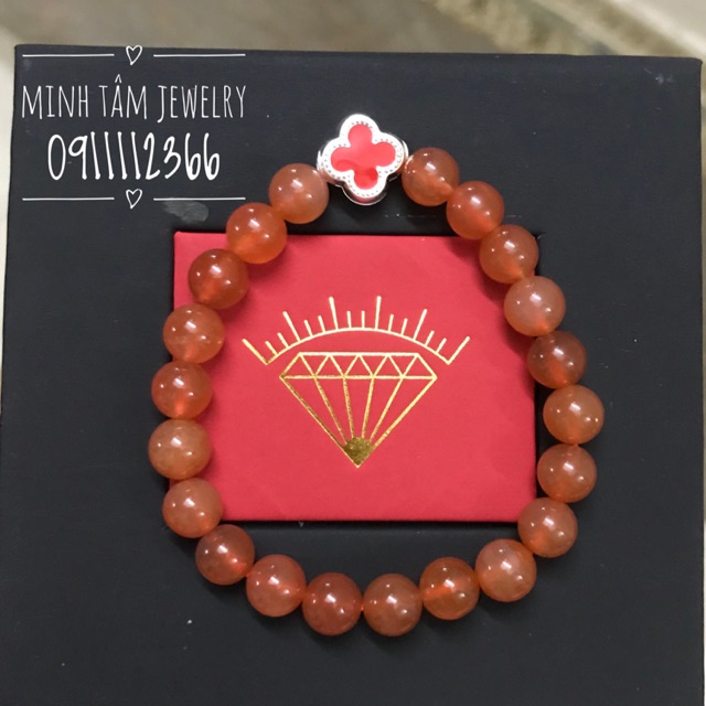 Vòng tay mã não Vip cỏ bốn lá bạc-Minh Tâm Jewelry