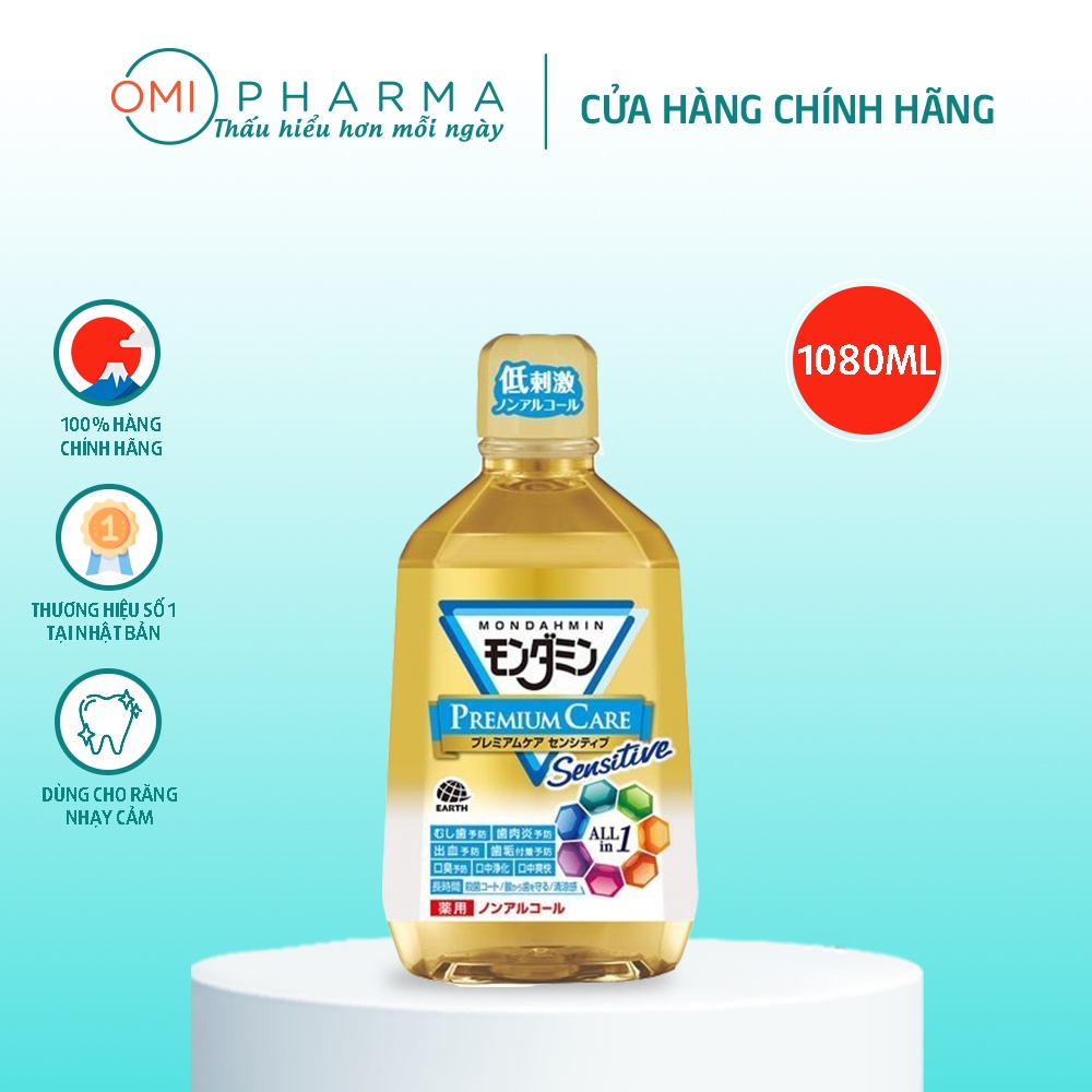 Nước Súc Miệng Mondahmin Cho Răng Nhạy Cảm, Ê Buốt Ngăn Ngừa Sâu Răng, Bảo Vệ Nướu, MOUTHWASH PREMIUM CARE SENSITIVE 108