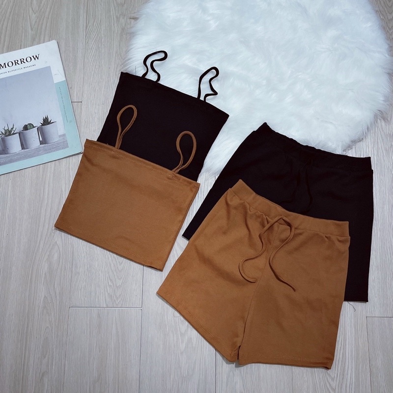 Set bộ 2 dây croptop quần đùi thun - B2U