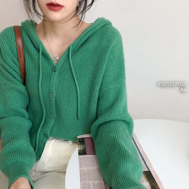 Áo len gài nút có nón tay dài hàng QC!