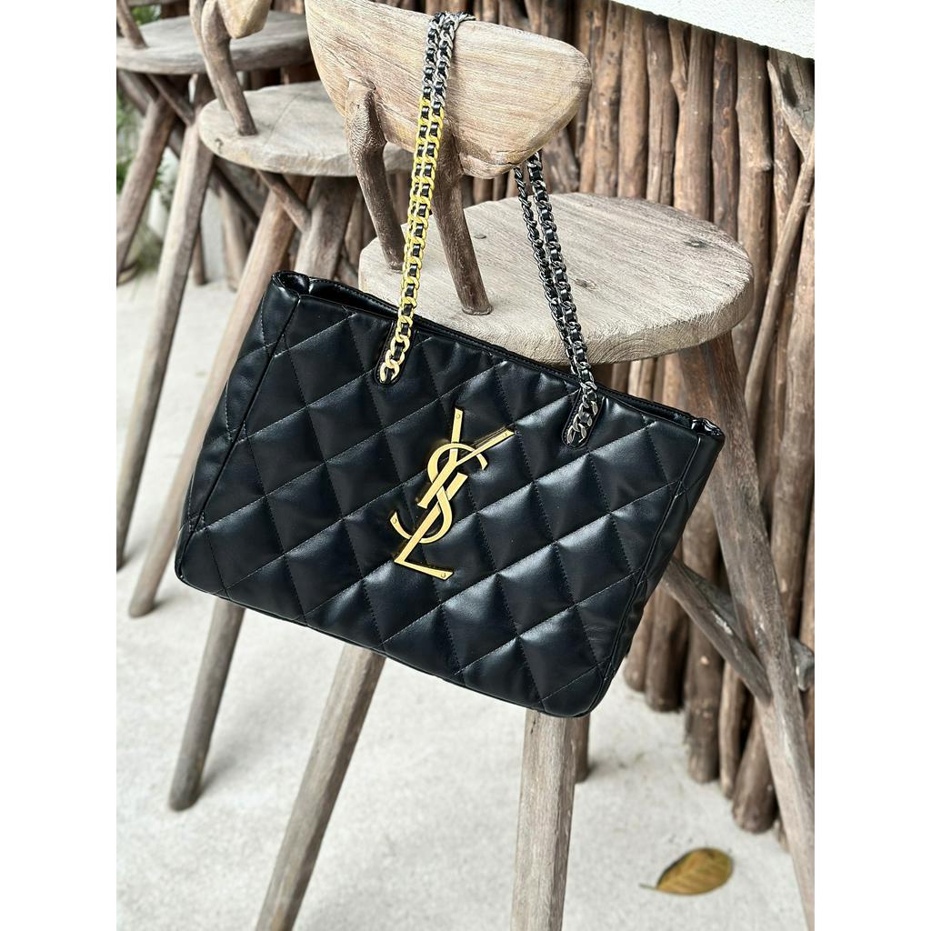 Túi Tote Shopping Bag Saint Laurent Chần Ô Trám Da Thật Full Box Size 28 35