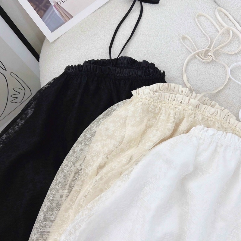 ĐẦM SUÔNG BABYDOLL HOA NỔI CỔ YẾM