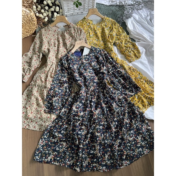 Váy hoa tay dài babydoll QCCC Ulzzang hai lớp xoè