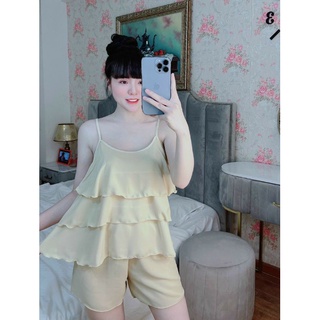 Đồ Bộ Ngủ Lụa Ngắn 3 Tầng 2 Dây Nữ Mặc Nhà