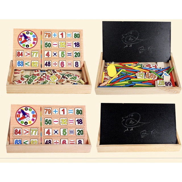 Hộp 100 số kèm que tính học toán bằng gỗ - Đồ chơi thông minh cho bé phát triển trí tuệ