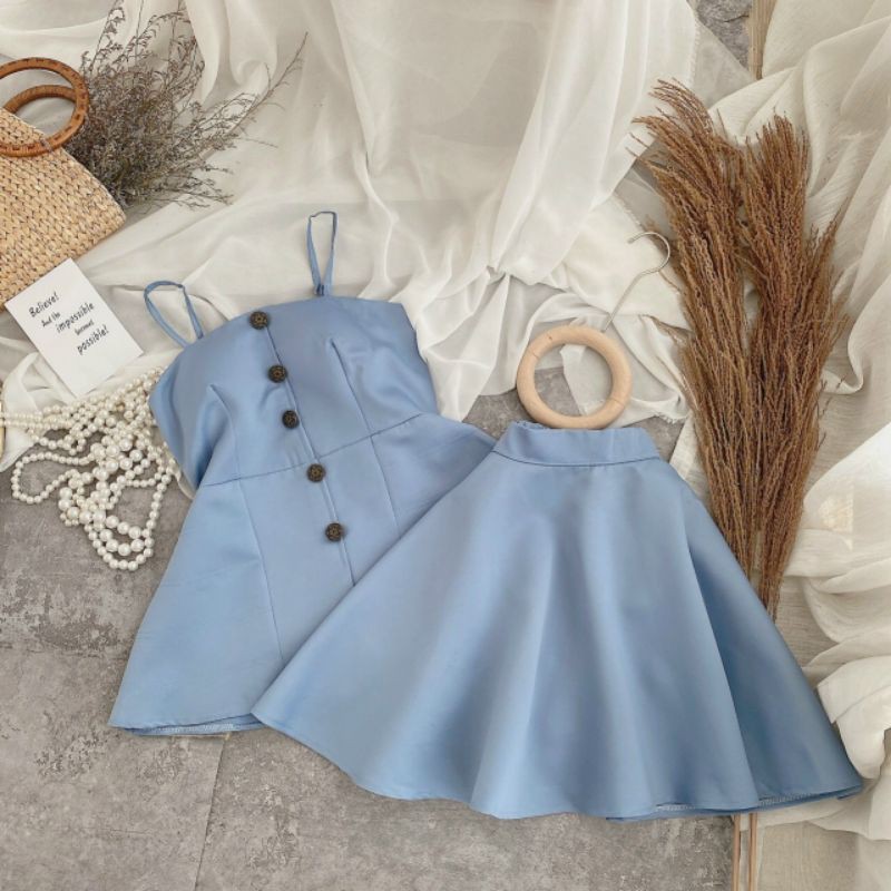 SET ÁO PEPLUM XANH 2S + CHÂN VÁY XOÈ