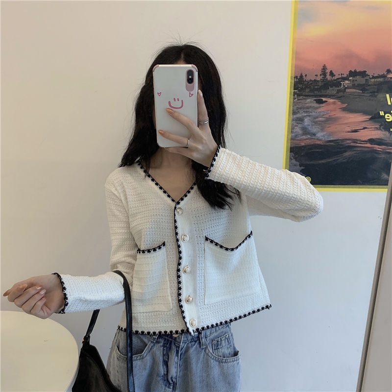 Áo Cardigan Ngắn Cổ Chữ V Tay Dài Phong Cách Hàn Quốc Mới Dành Cho Nữ