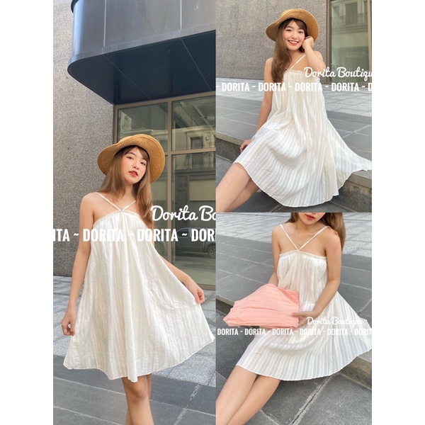 Váy 2 dây đũi xước đan dây lưng, Đầm 2 dây đi biển 2 lớp Mila - Dorita Boutique