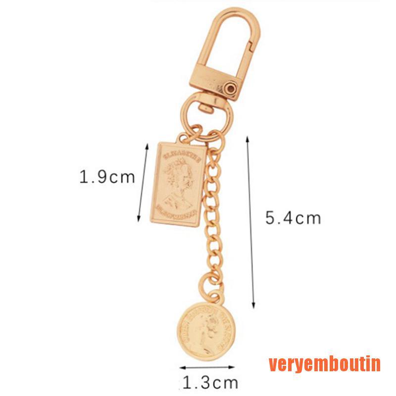 Móc Khóa Hình Đồng Xu Đính Ngọc Trai Giả Phong Cách Retro