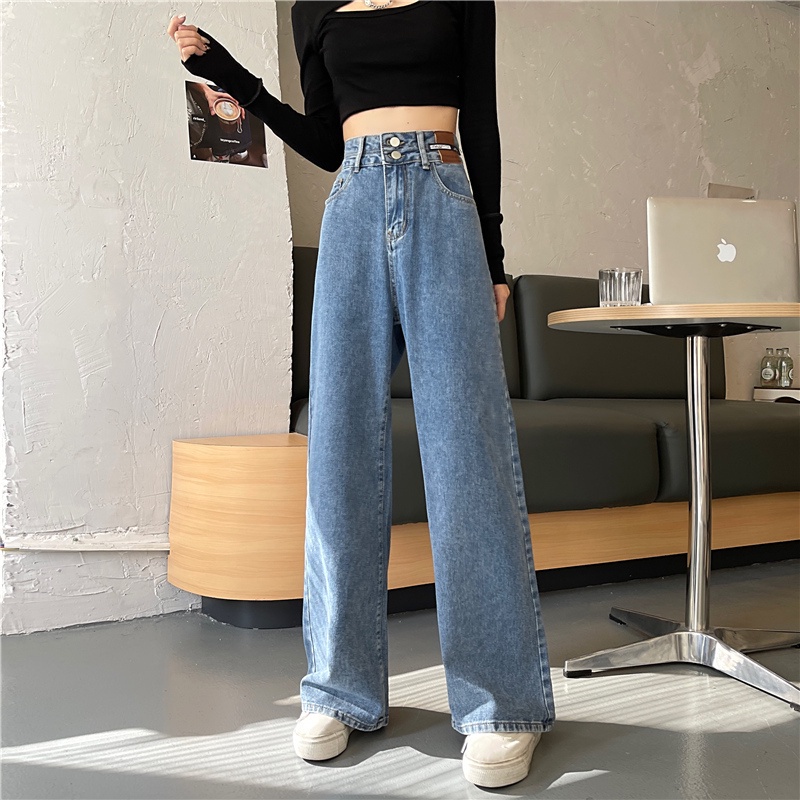 Quần jean nữ SUXI ống rộng lưng cao phong cách mới