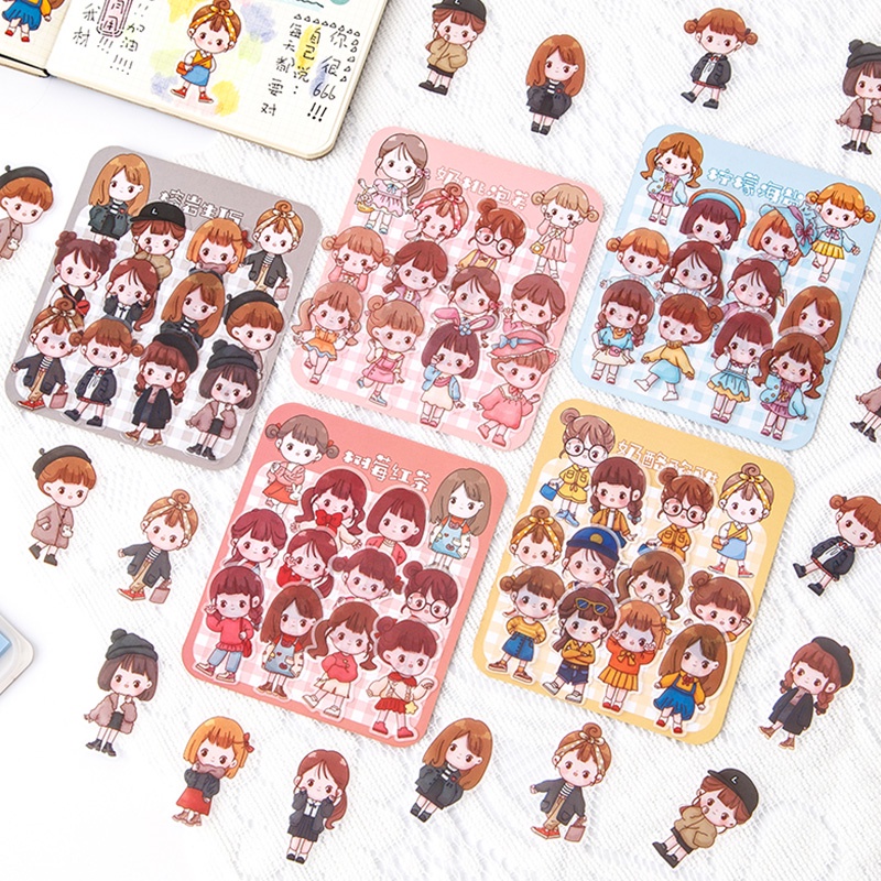 Bộ 40 miếng dán PET chống thấm nước họa tiết hoạt hình dễ thương trang trí sổ tay/nhật ký DIY