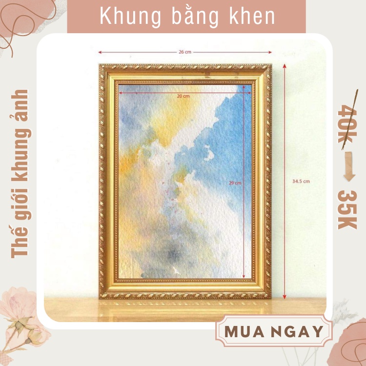 Khung Bằng Khen kích thước A4 (21x30 cm), tặng kèm móc và đinh treo tường