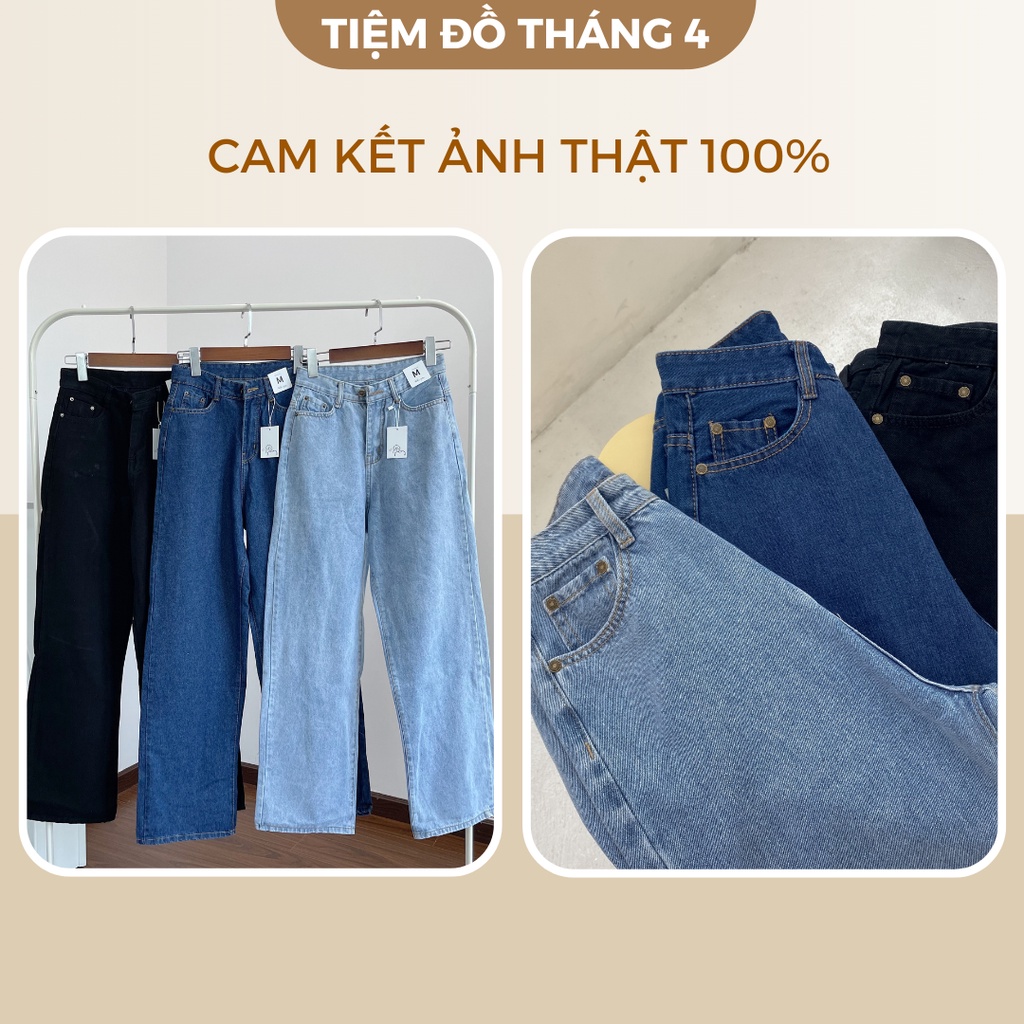 Quần Jean Ống Rộng Nữ TIỆM ĐỒ THÁNG 4 Vải Jean Lưng Cao Dáng Suông Form Siêu Hack Dáng Dễ Phối Đồ HIGH CULOTE HN010