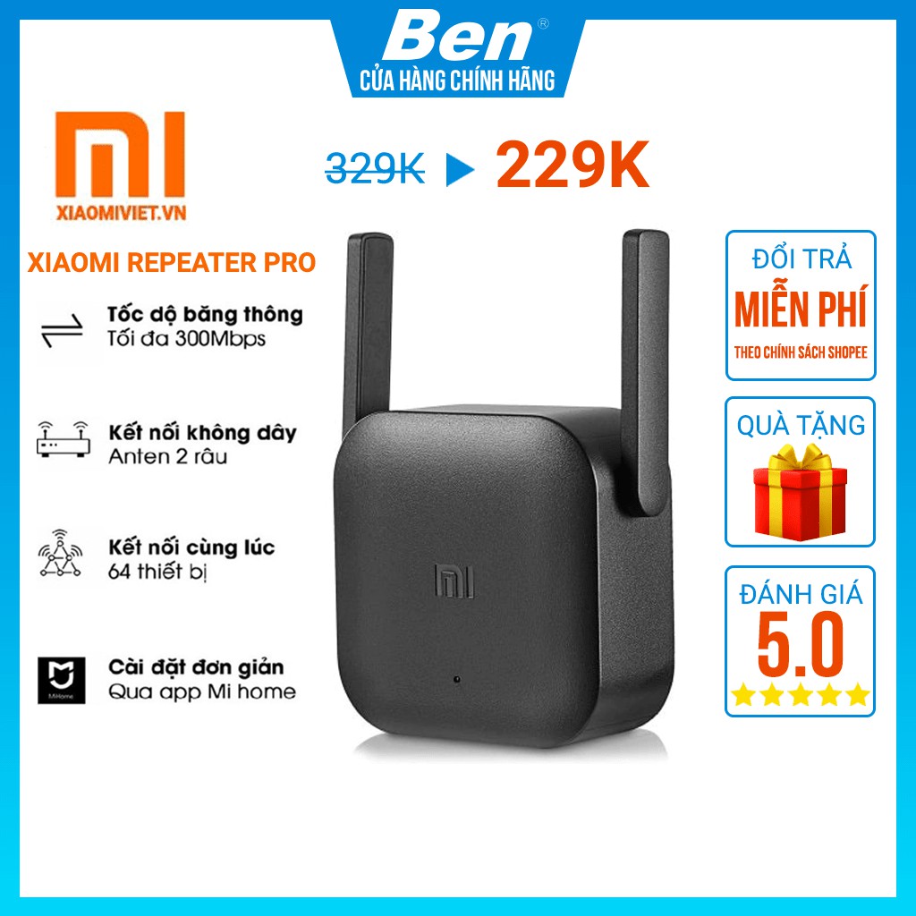 Kích Sóng Wifi Xiaomi Repeater Pro 2 râu ăng ten, phát xuyên tường, thu phát mở rộng, khuếch đại, băng tần rộng