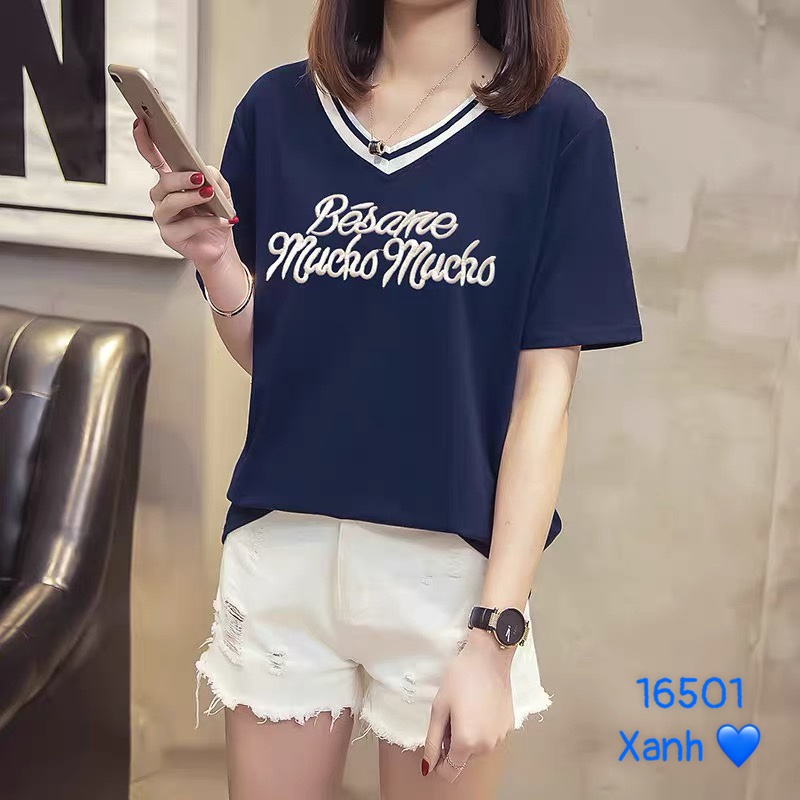 Áo thun BIG SIZE cổ tim chữ t h ê u 16501