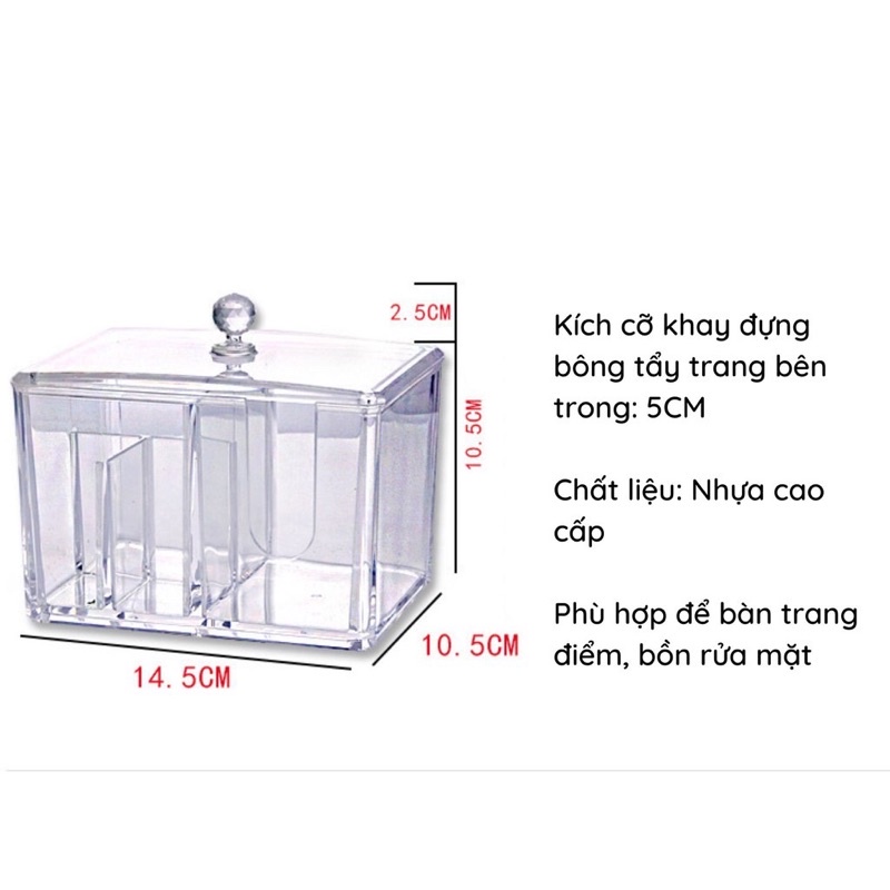 Hộp Đựng Tăm Bông, Tẩy Trang Trong Suốt Giá Rẻ Hàng Cao Cấp Có Chia Ngăn