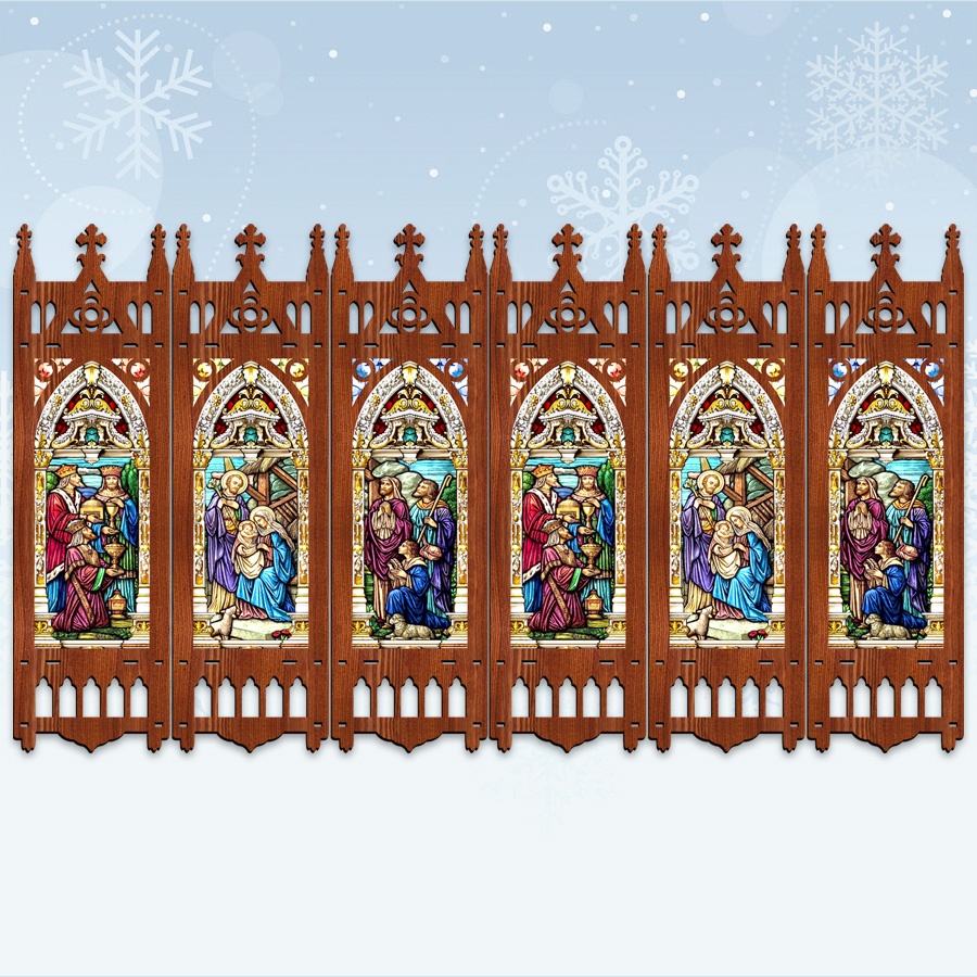 Lồng Đèn Gỗ 3D Trang trí Noel kiểu Lục giác 55cm x 34cm với 6 mặt hình Chúa Giáng Sinh