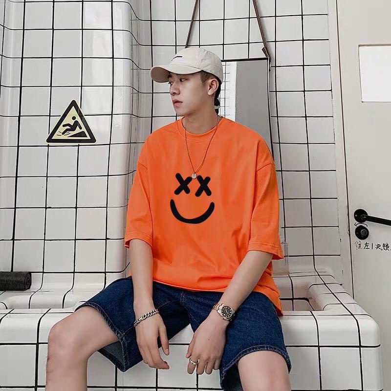 Áo thun unisex from rộng cổ tròn tay lỡ freesize 38-70kg Cười XX