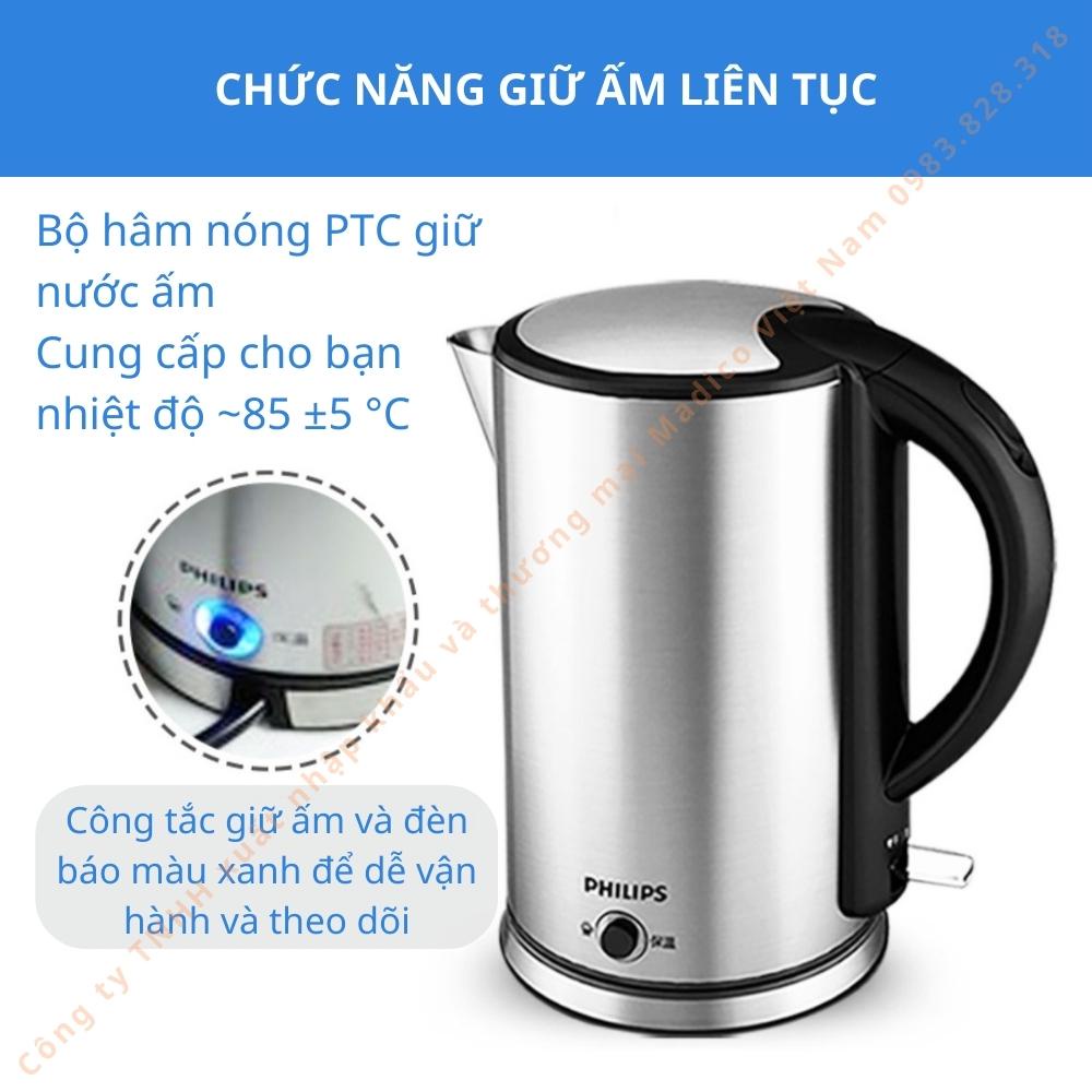 Ấm siêu tốc Philips Bình đun nước giá rẻ giữ nhiệt HD9316 inox 304 1.7L Hàng nhập khẩu – vo2_store