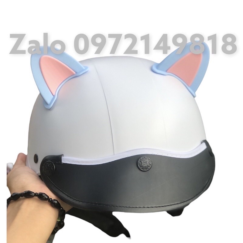 Nón Bảo Hiểm NS trơn tai mèo Napoli chính hãng Nửa Đầu Kèm Phụ Kiện Tai Mèo 2 Màu Dễ Thương