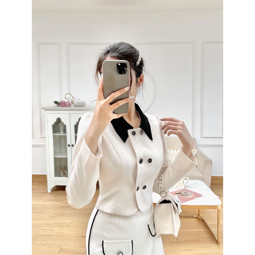 [Mã WABRTL1 giảm 10% đơn 500K] Áo blazer phối đen trắng 1AO114BE Lep'