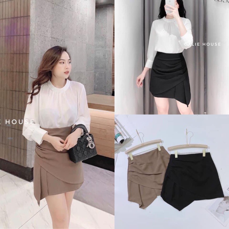 Chân váy ngắn nhún bèo chất tuyết mưa