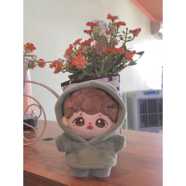 Bộ đồ hoodie quần nhung màu xám pastel cho doll 10cm 15cm 20cm