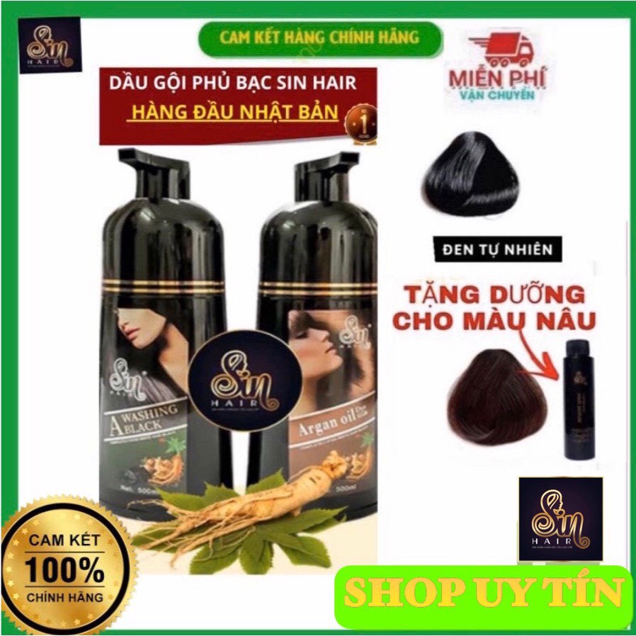 [CHÍNH HÃNG] DẦU GỘI PHỦ BẠC ĐEN / NÂU TÓC SIN HAIR 500ML