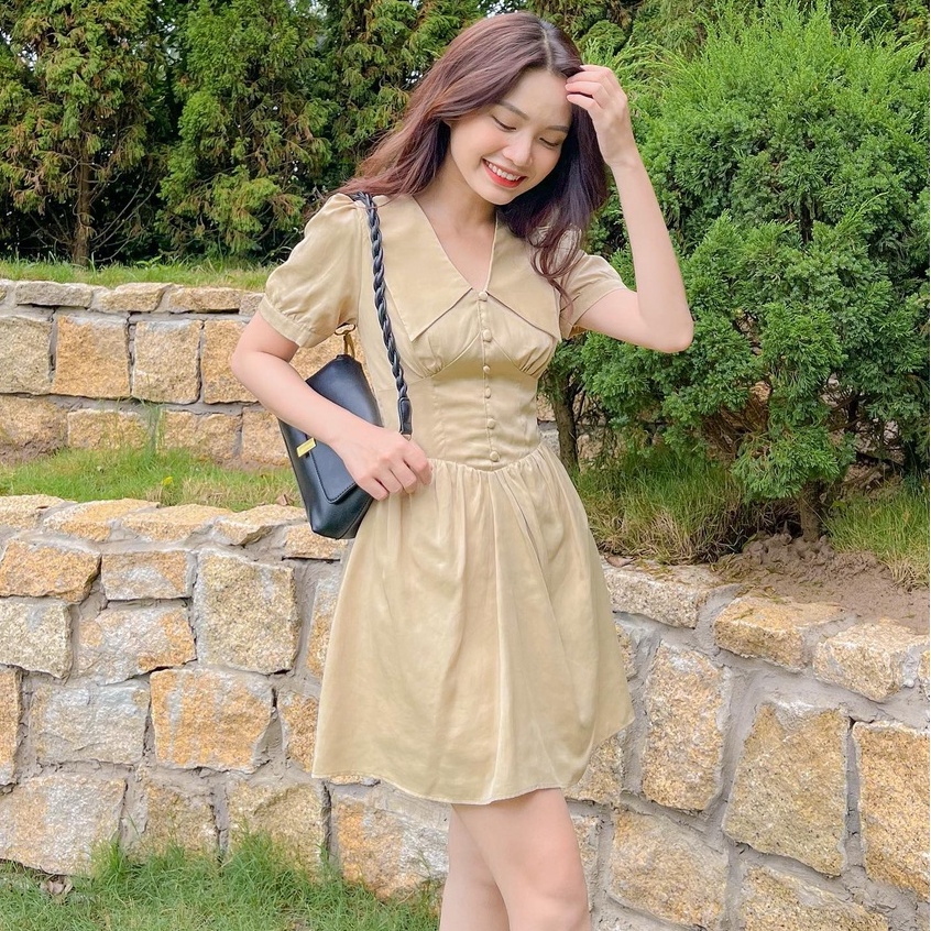 Đầm JAYLA - Đầm cổ trụ nẹp nút