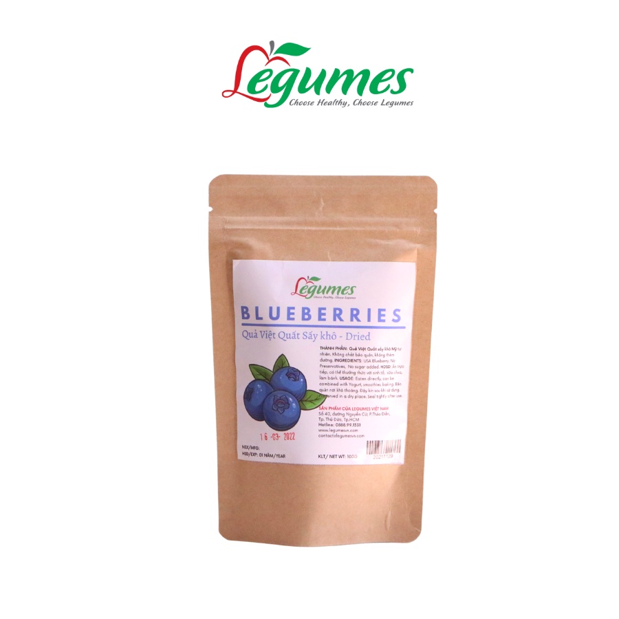 Quả Việt Quất sấy khô không đường, ăn kiêng, giảm cân, keto, tốt cho sức khỏe, hàng Mỹ - Dried Blueberry LEGUMES