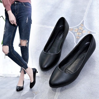 Giày Cao Gót 2-3-5cm Mũi Tròn Chất Liệu Da Thời Trang Công Sở Cho Nữ