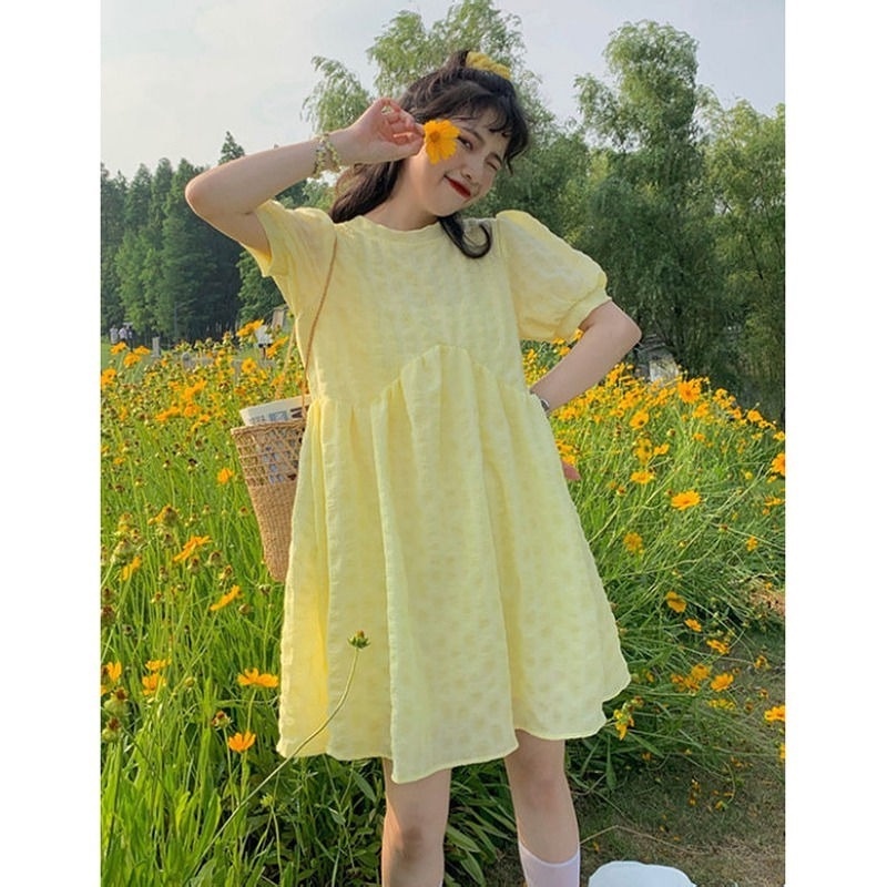 Đầm Tay Phồng Ngắn Dáng Ôm Thời Trang Mùa Xuân Xinh Xắn Cho Nữ