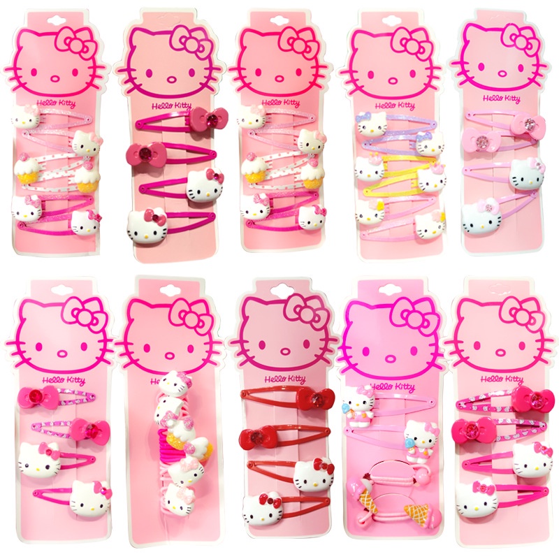 1 Bộ Kẹp Tóc Kim Loại Hình Mèo Hello Kitty Dễ Thương Dành Cho Bé Gái