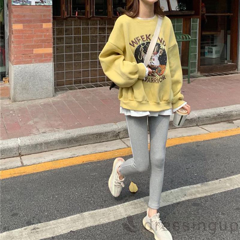 Áo thun tay dài cổ tròn dáng rộng in chữ thời trang mùa thu cho nữ