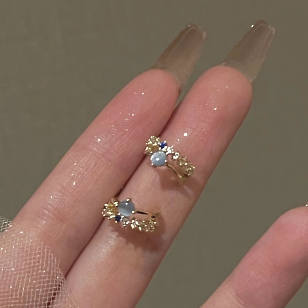 2022 Bông Tai Đá Opal Màu Xanh Nhỏ Lãng Mạn