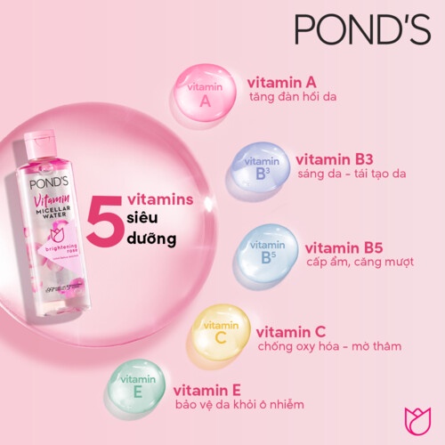 Nước tẩy trang Vitamin Pond's Micellar Water 400ml:Hoa hồng sáng da