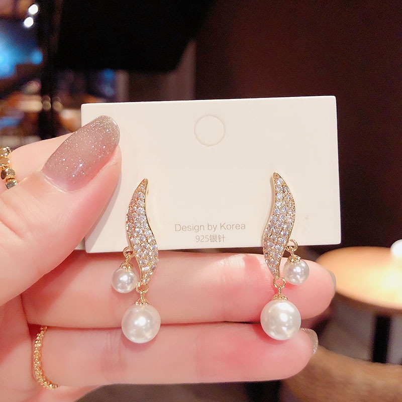 Bông Tai Mạ Bạc 2022 S925 Hình Đôi Cánh Đính Đá Kim Cương Toàn Diện