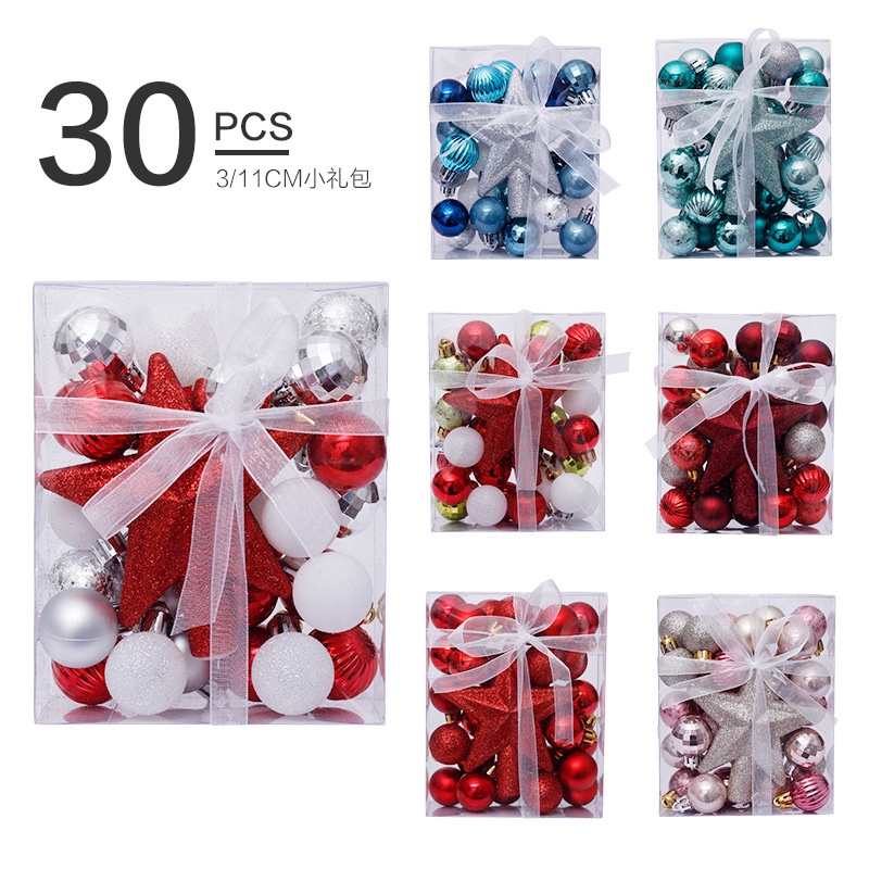 Hộp 30 quả châu trang trí cây thông Noel nhiều màu sắc đẹp mắt