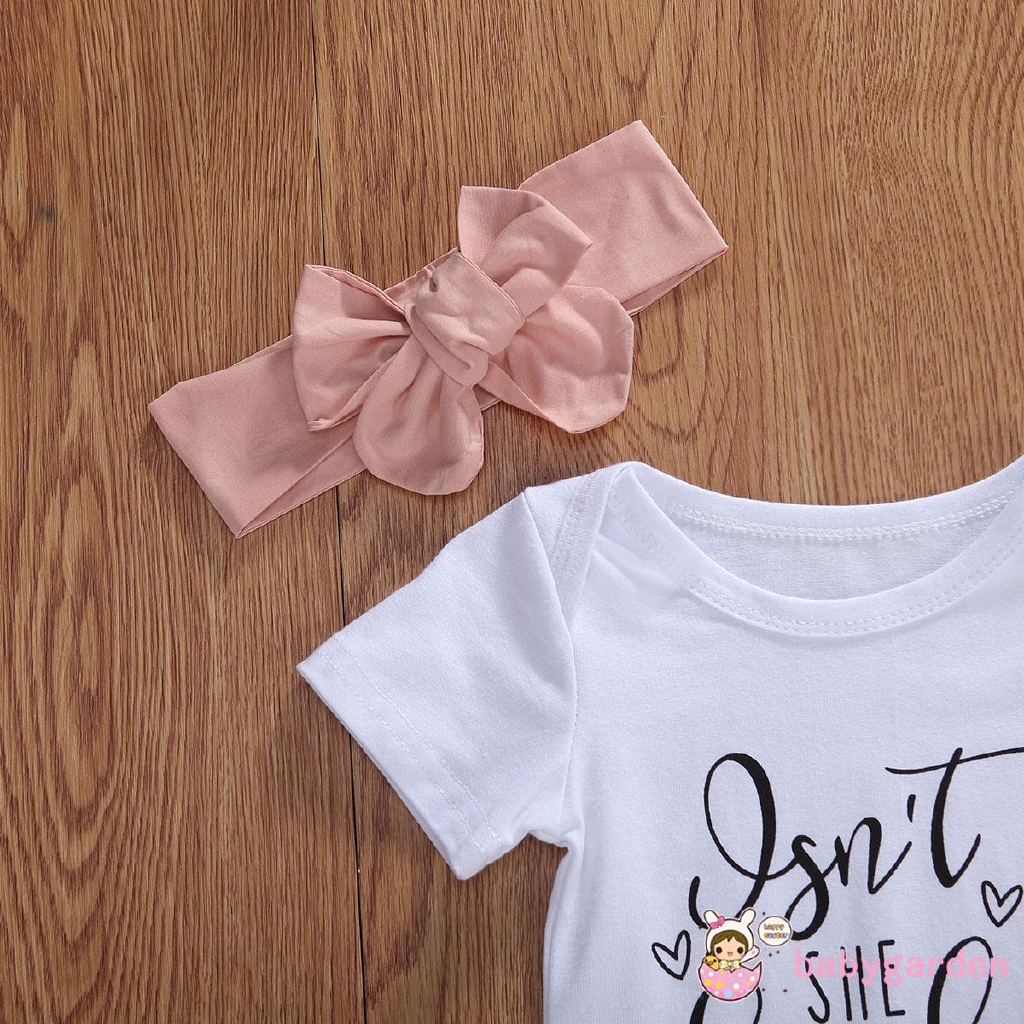 Bộ áo thun ngắn tay cổ tròn + chân váy + băng đô xinh xắn cho bé gái