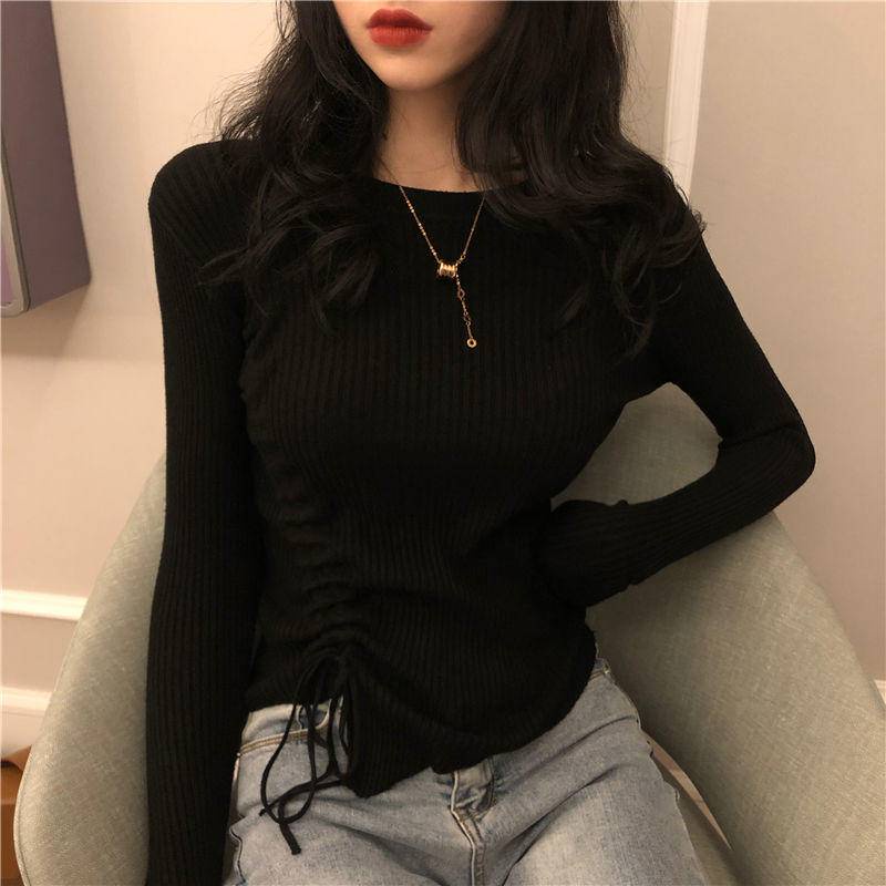 Áo Sweater Dệt Kim Tay Dài Cổ Tròn Phối Dây Rút Thời Trang 20 Cho Nữ