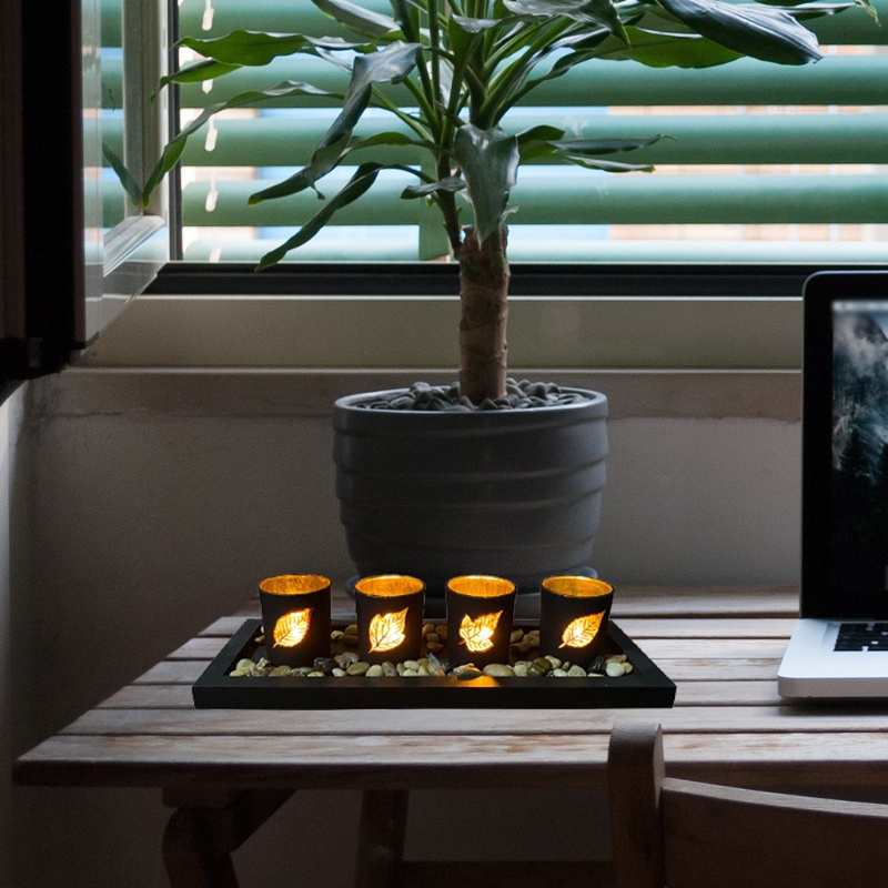 Bộ Giá Đỡ Nến Bằng Thủy Tinh Hình Chiếc Lá Độc Đáo Trang Trí Nhà Cửa