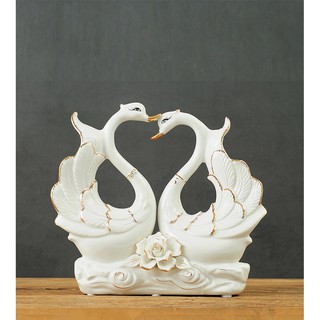 Tượng sứ thiên nga đôi trắng